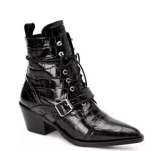 All Saints Katy Croc-Embossed Leather Lace-Up Ankle Boots